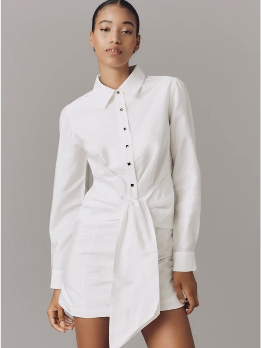 Anthropologie White Tie-Waist Shirtdress XXSP